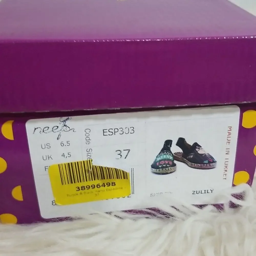 Neef Brave Kitty Love Espadrille Sling Platforms - New In Box - Size 37 (US 7)